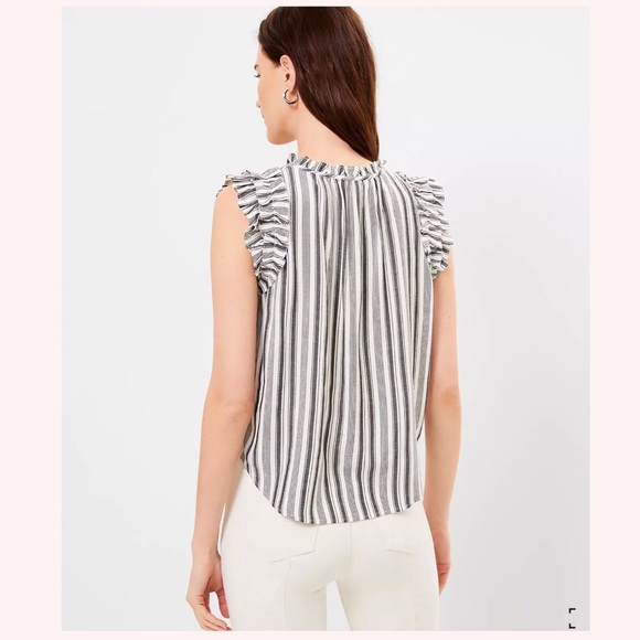 LOFT Striped Ruffle Split Neck Shell - Picture 3 of 3